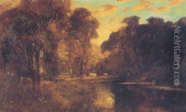 Cattle Near A River Bed Oil Painting - William Keith