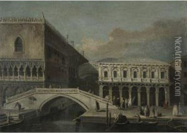 Venice, A View Of The Bridge Of Sighs And The Palazzo Ducale Oil Painting - Bernardo Bellotto
