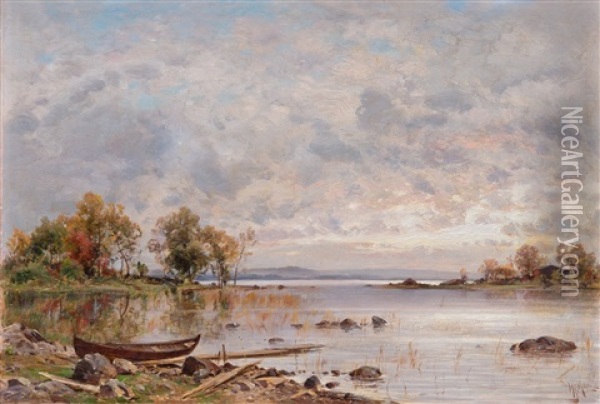 Autumn At The Shore Oil Painting - Magnus Hjalmar Munsterhjelm