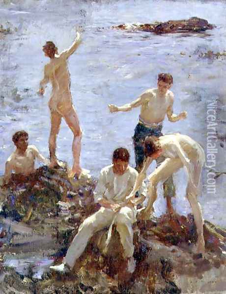Boys Bathing, 1907 Oil Painting - Henry Scott Tuke