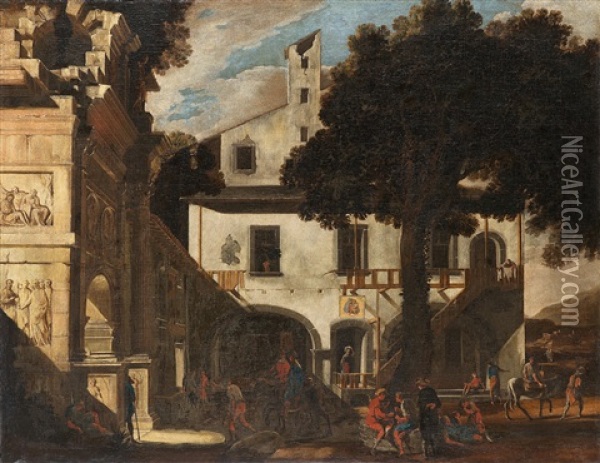 Capriccio Mit Einem Triumphbogen Und Einem Haus Oil Painting - Viviano Codazzi