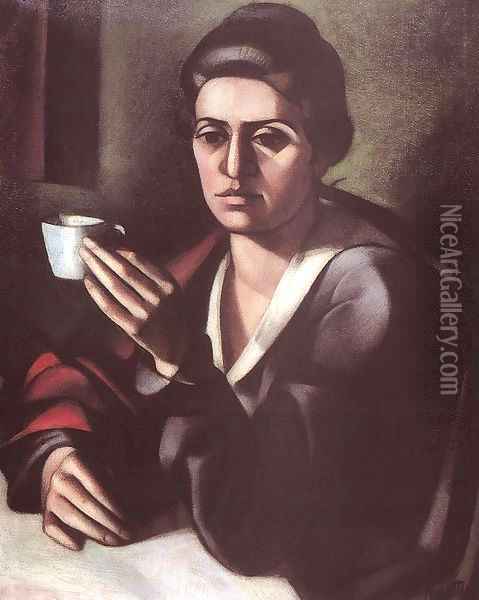 Woman with a Cup 1916 Oil Painting - Janos Kmetty