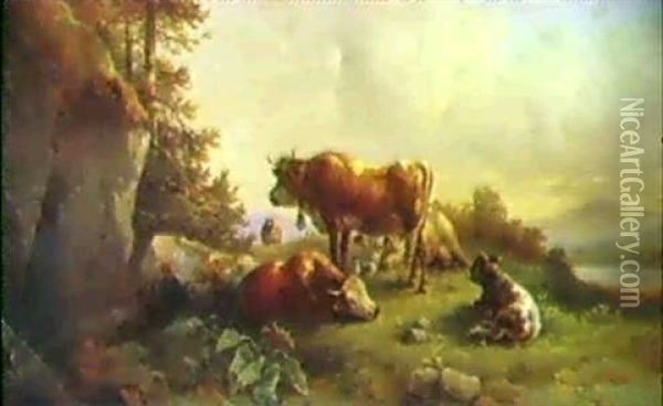 Weideidylle Oil Painting - Edmund Mahlknecht