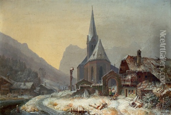 Winter In Der Ramsau Oil Painting - Heinrich Buerkel