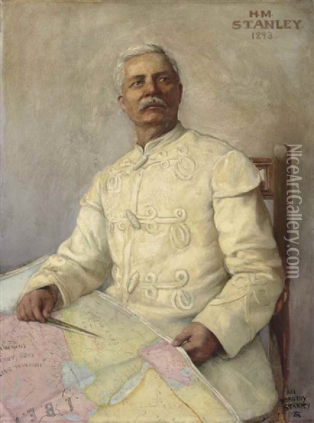 Henry Morton Stanley, Seated Half Length, Holding A Map Of East Africa Oil Painting - Dorothy Tennant