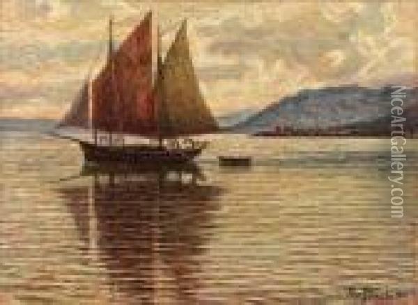 La Barca Del Garda - 1921 Oil Painting - Piero Focardi Del Garda