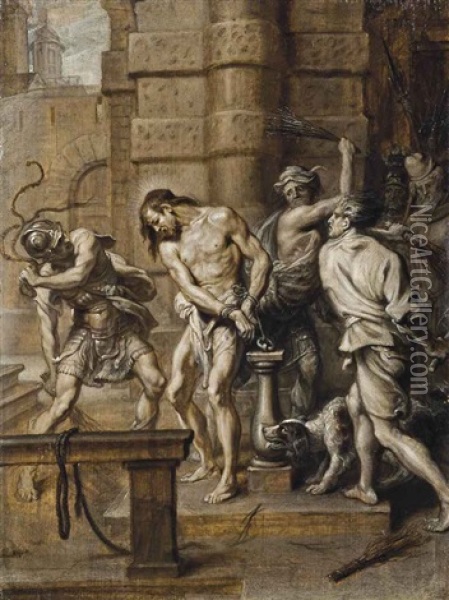 The Flagellation, En Brunaille Oil Painting - Abraham van Diepenbeeck