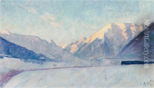 Sonnenaufgang In Verschneiter Berglandschaft, 1897 Oil Painting - Alice Bailly
