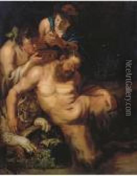The Drunken Silenus Attended By Bacchantes Oil Painting - Peter Paul Rubens