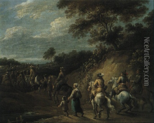 Cavaliers Dans Un Paysage Oil Painting - Lambert de Hondt