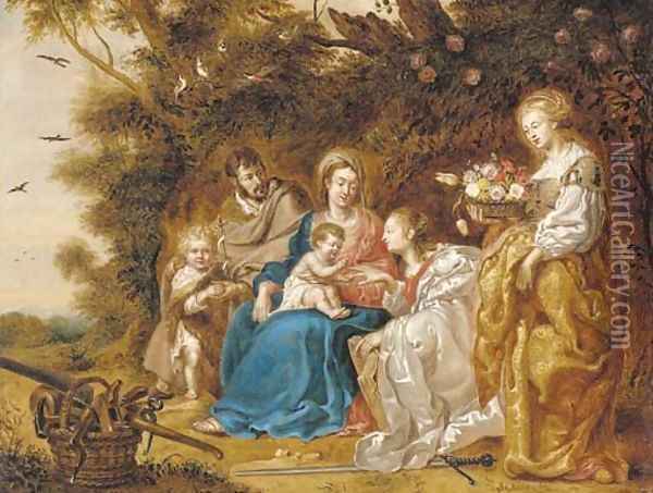The Mystic Marriage of Saint Catherine of Alexandria, with Saint Joseph, Saint Dorothea and the Infant Saint John the Baptist Oil Painting - Jan Van Balen