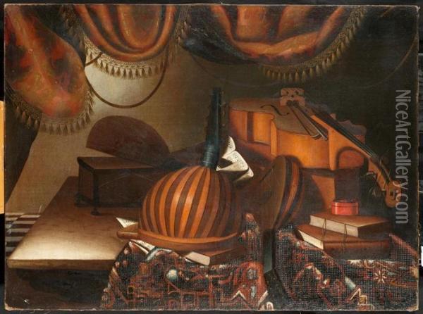 Still Life With Musical Instruments. Oil Painting - Bartolomeo Bettera