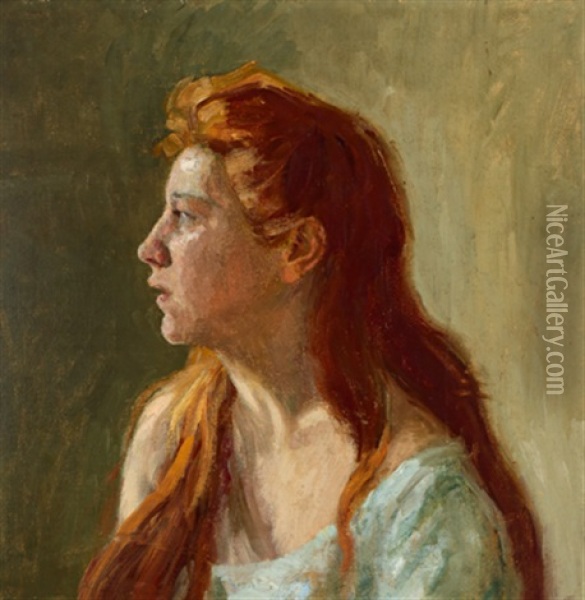Die Rote Profilportrait Oil Painting - Franz Von Defregger