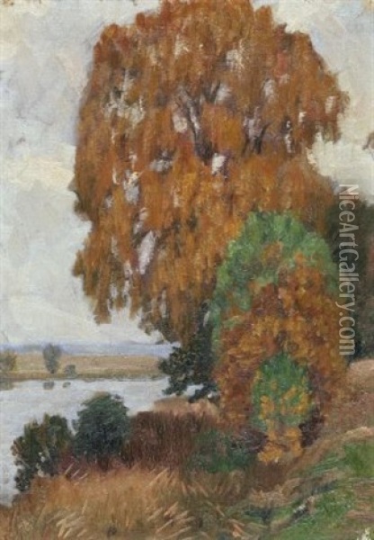 Baum Im Herbstlaub Uber Dem See Oil Painting - Franz Hecker