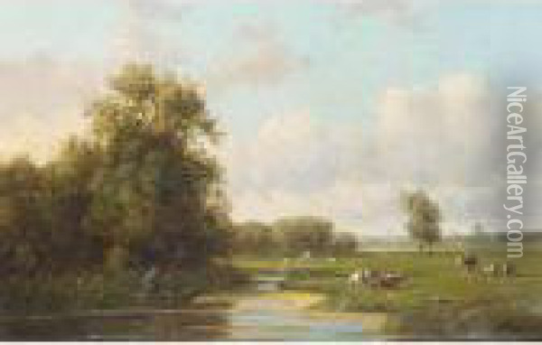 Cows In A Summer Landscape Oil Painting - Willem Vester