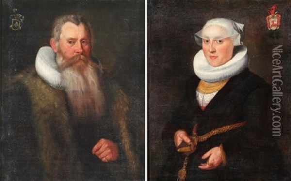 Bildnis Hans Ulrich Hegner (+ Bildnis Verena Hegner; Pair, Collab. W/conrad Meyer) Oil Painting - Samuel Hofmann