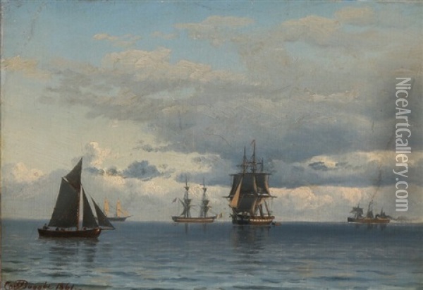 Sailboats On A Calm Ocean Oil Painting - Carl Emil Baagoe