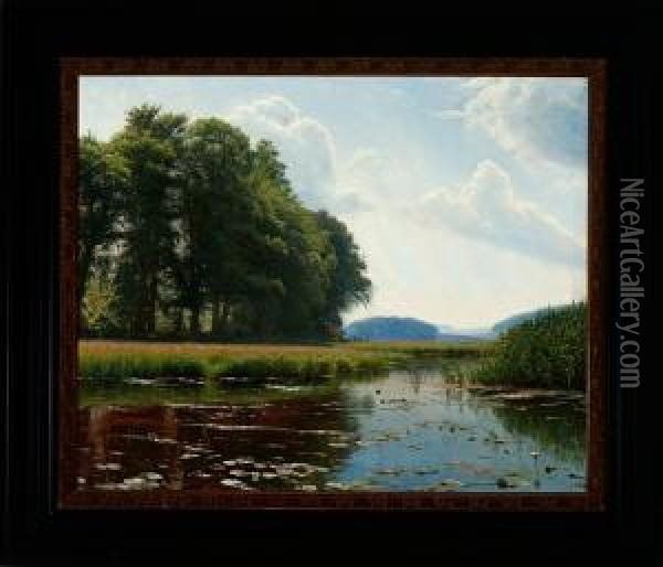 Summer Atmosphere At A Forest Lake Oil Painting - Emil Winnerwald