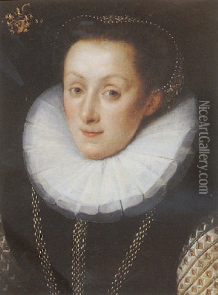 Portrait D'une Jeune Femme De La Famille Dointerp Portant Une Fraise Oil Painting - Frans Pourbus the younger