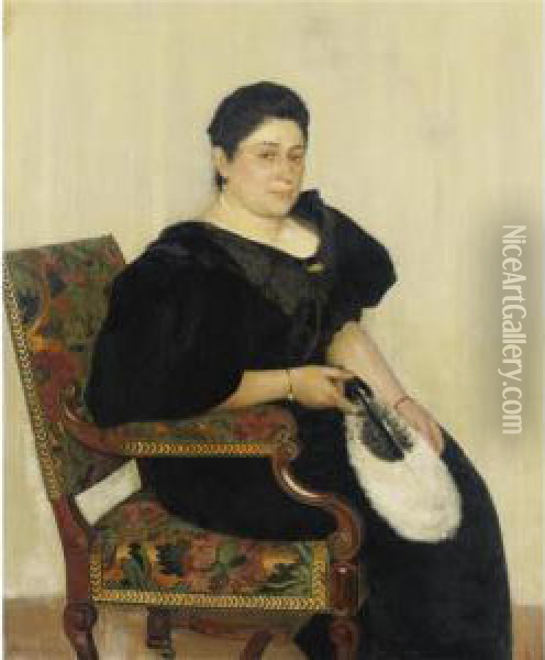 Seated Woman With Fan (the Banker's Wife) Oil Painting - Isidor Kaufmann
