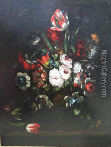 An Urn Of Mixed Flowers Oil Painting - Bartolomeo Ligozzi
