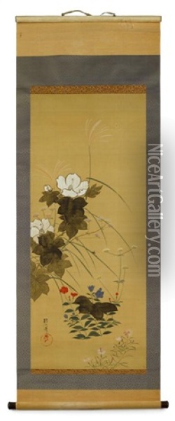 Flowers In Bloom Oil Painting - Sakai Hoitsu