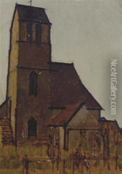 View Of A Church (+ Woman In A Garden; 2 Works) Oil Painting - Bernard Boutet De Monvel