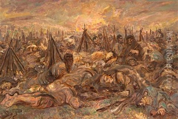 The Cloud Of Ypres Oil Painting - Henry de Groux