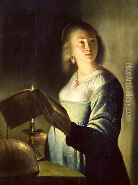 Young Woman with a Candle Oil Painting - Isaac de Jouderville