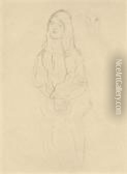 Sitzendes Madchen Nach Links, Kopfwiederholung Oil Painting - Gustav Klimt