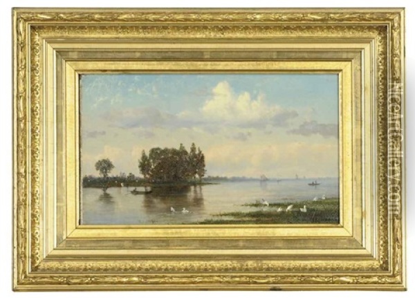 Swans On A River Bank Oil Painting - Frederick Rondel