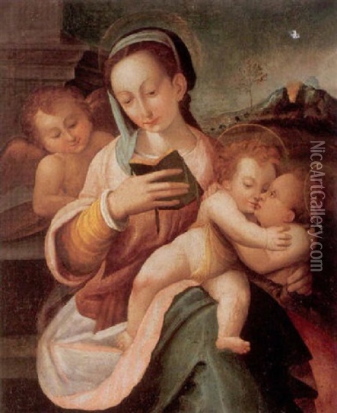 The Virgin And Child With Attendant Angels And A Volcano Beyond Oil Painting - Giacomo Francia
