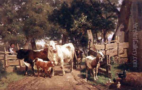 A Farmyard Scene Oil Painting - Eduard Weichberger