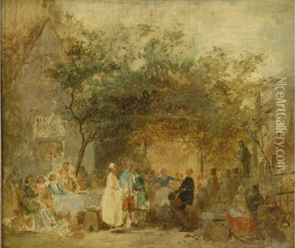 Etude Pour Une Fete Villageoise Sous Pergola Oil Painting - Ferdinand De Braekeleer Jr.