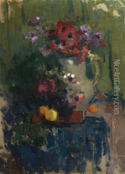 Bouquet D'anemones En Cruche Oil Painting - Victor Simonin
