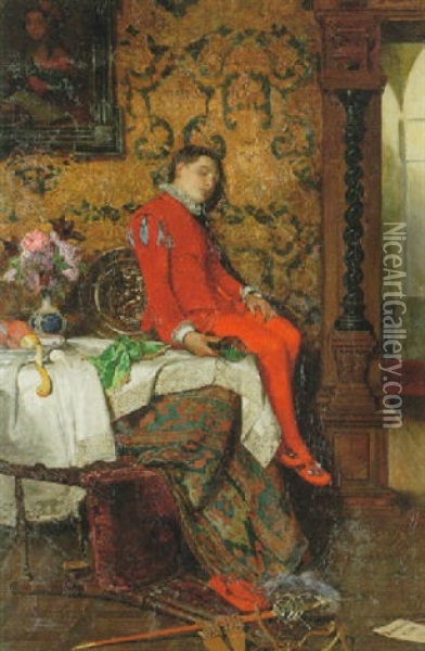 Den Sovande Pagen - Interior Oil Painting - Julius Johann Ferdinand Kronberg