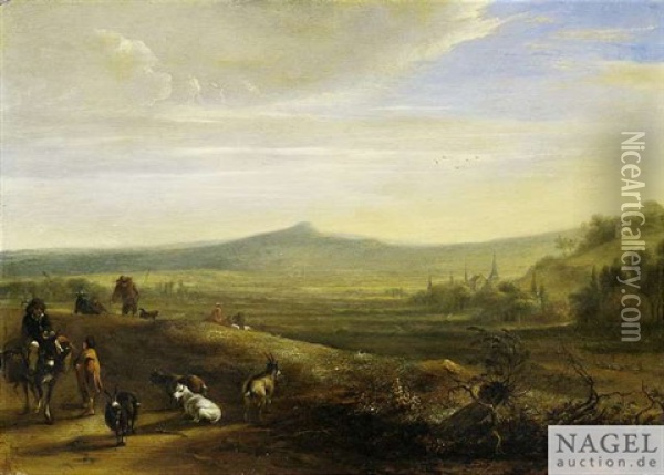 Extensive Landscape With Herdsmen Oil Painting - Hendrick Verschuring