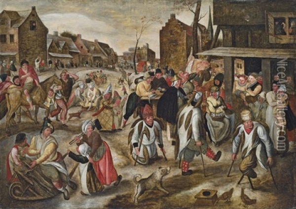 A Village Carnival Oil Painting - Marten van Cleve the Elder