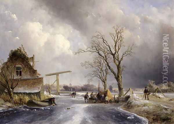 Winter scene, 1846 Oil Painting - Johan Barthold Jongkind