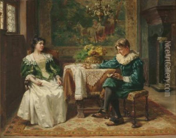 The Reading Lesson Oil Painting - Albert Friedrich Schroder