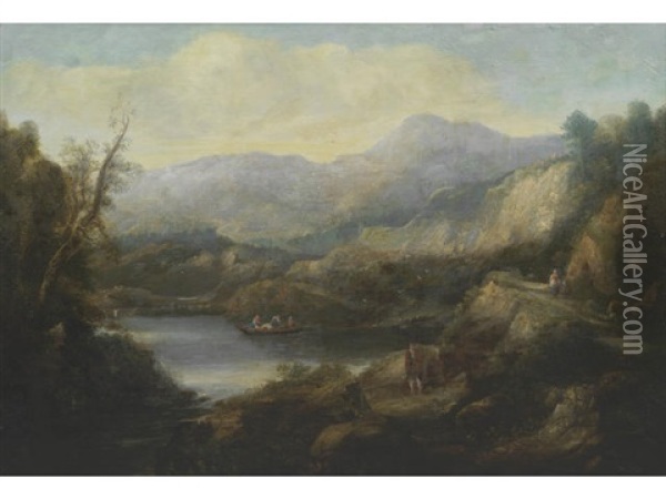Resting By The Wayside (+ Figures In A Rugged Landscape; Pair) Oil Painting - Thomas Barker
