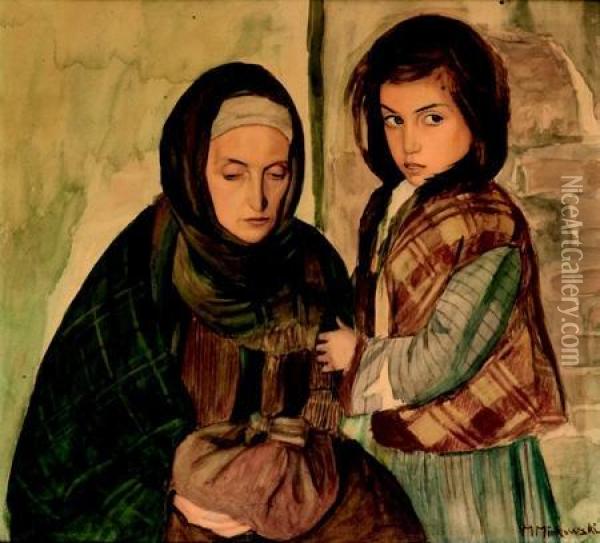 Mere Et Enfant. Oil Painting - Maurice Minkowski