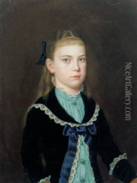 Portrait Eines Jungen Madchens Mit Blauem Kleid Und Weiser Spitze Oil Painting - Leonhard Rausch