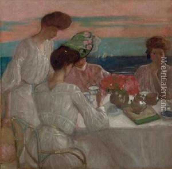 Afternoon Tea On The Terrace Oil Painting - Frederick Carl Frieseke