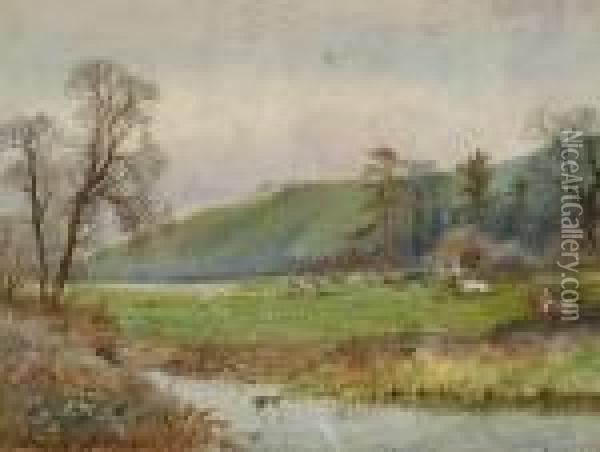 Hunting In A River Landscape Oil Painting - Arthur Reginald Willett