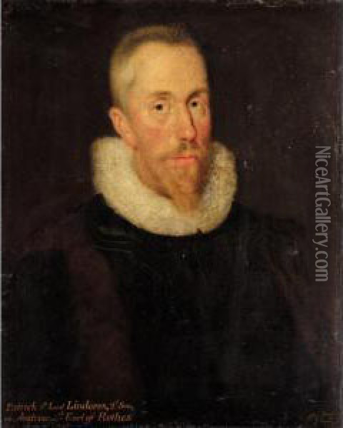 Portrait Of Patrick Leslie, 1st Lord Lindores Oil Painting - George Jamesone