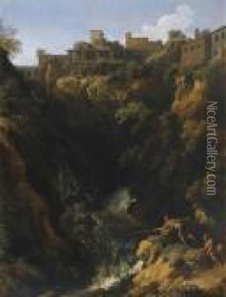 Borgo Laziale Con Cascata Oil Painting - Gaspard Dughet Poussin