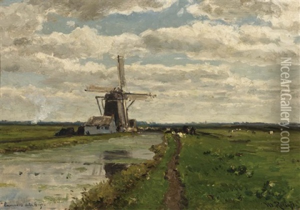 Environs De La Haye - The Broekslootkade Near Binckhorst Oil Painting - Willem Roelofs