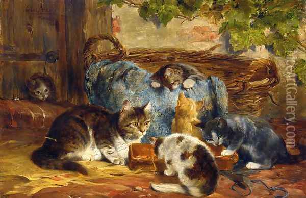 The Kittens' Supper Oil Painting - Julius Adam