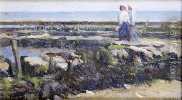 Les Deux Femmes Sur La Greve Oil Painting - Jacques Eugene Feyen